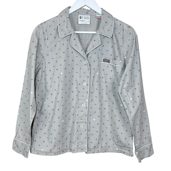 Figs Dream Big Pajama Button Front Top Women Small Front Pocket - Picture 1 of 10